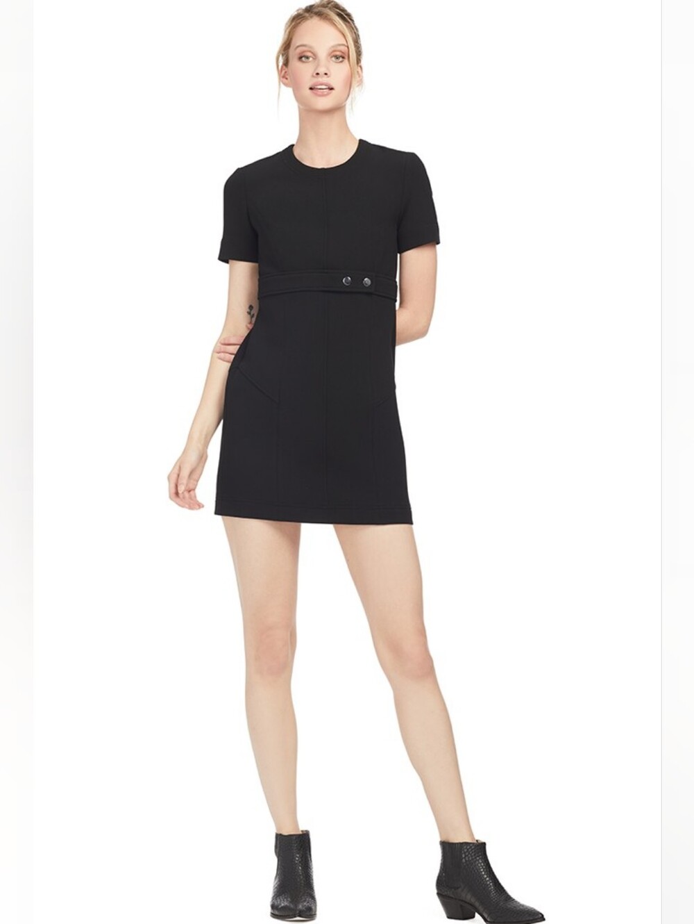 A.L.C. Elaine Black Short-Sleeve Button-Waist Mini Dress 4